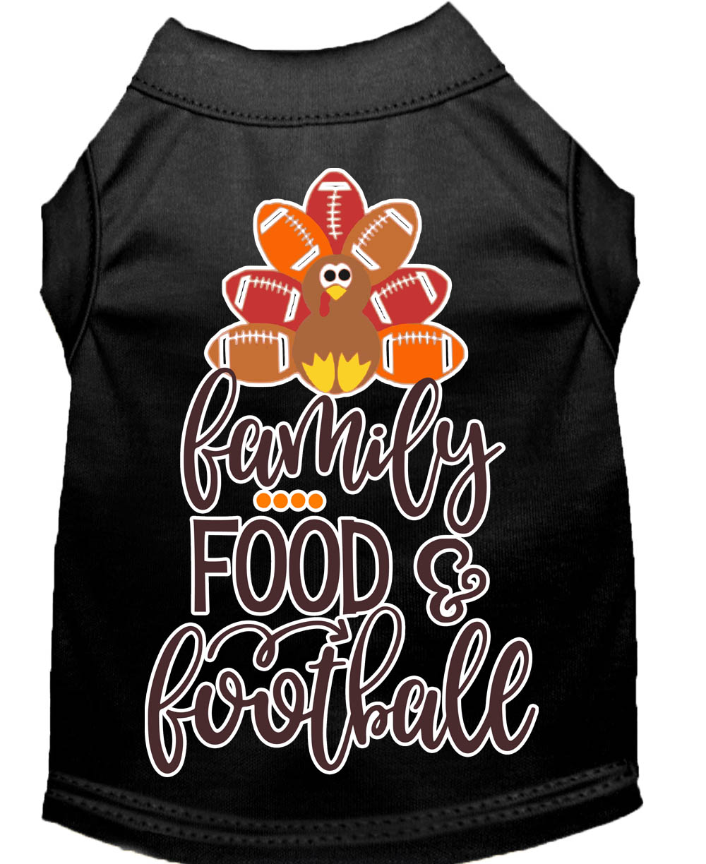Family, Food, and Football Screen Print Dog Shirt Black XXL